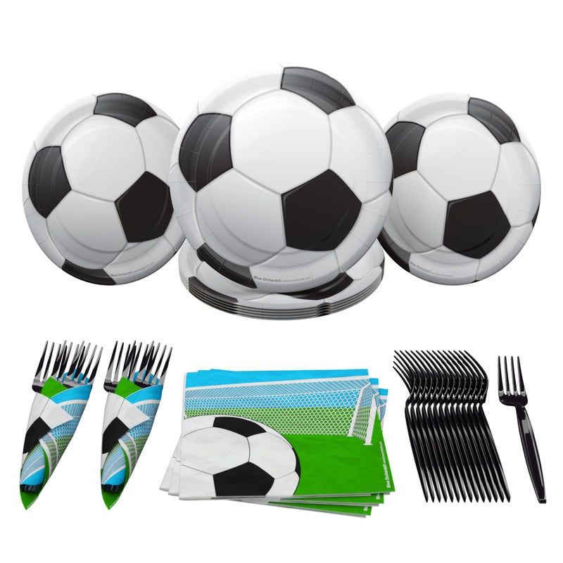 Blue Orchards Soccer Value Party Supplies Pack (60 Pieces for 16 Guests) - Soccer Party Decorations, Sports Themed Birthday Party Supplies, Soccer Ball Party Supplies, Soccer Plates and Napkins - Image 1